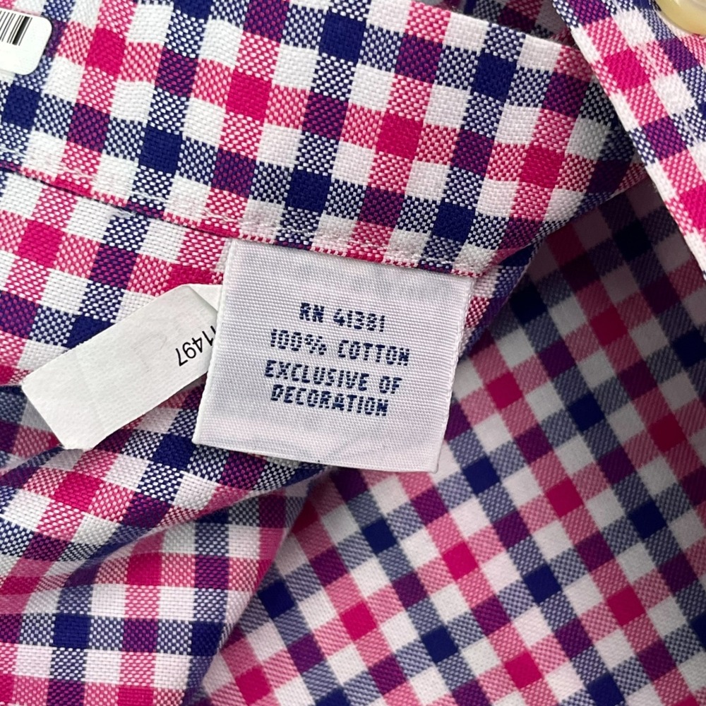 Ralph Lauren Mens XL Pink Navy Blue Gingham Check Non-Iron Cotton Button Shirt - Picture 3 of 7